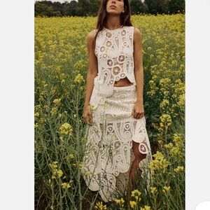 White Lace Two-Piece Skirt Set - Women's Summer Outfit size M